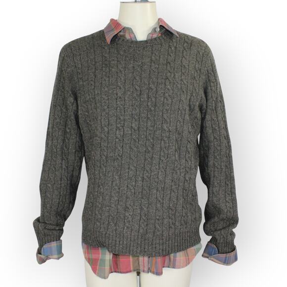 Sweater+Shirt LAUREN RalphLauren Merino-Angora Cable RollTab Plaid - Picture 8 of 13